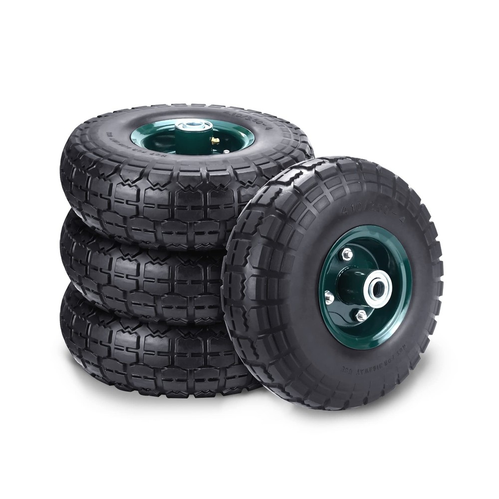 4 Pcs 10" Flat Free Tires Solid Pneumatic Tires Wheels, 4.10/3.50-4 Air Less ...
