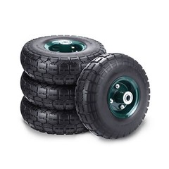 4 Pcs 10″ Flat Free Tires Solid Pneumatic Tires Wheels, 4.10/3.50-4 Air Less …