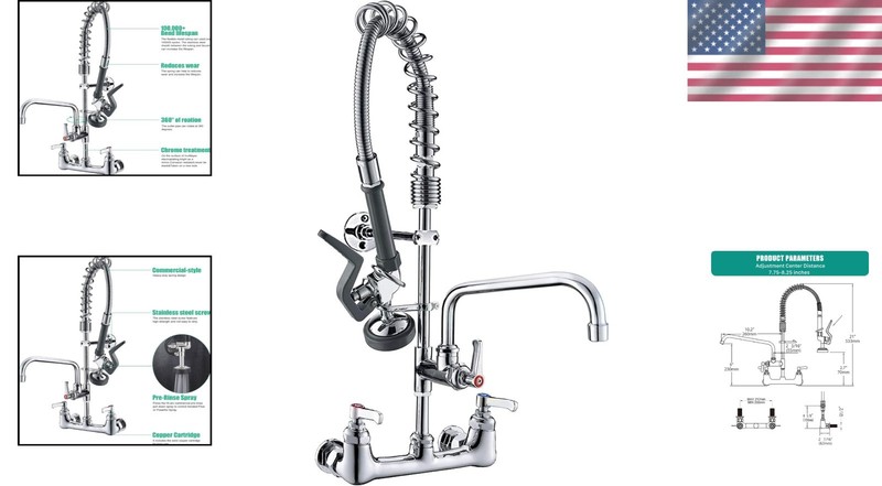 Durable 25-Inch Brass Wall Mount Faucet with Flexible Sprayer for Busy Kitchens gallery