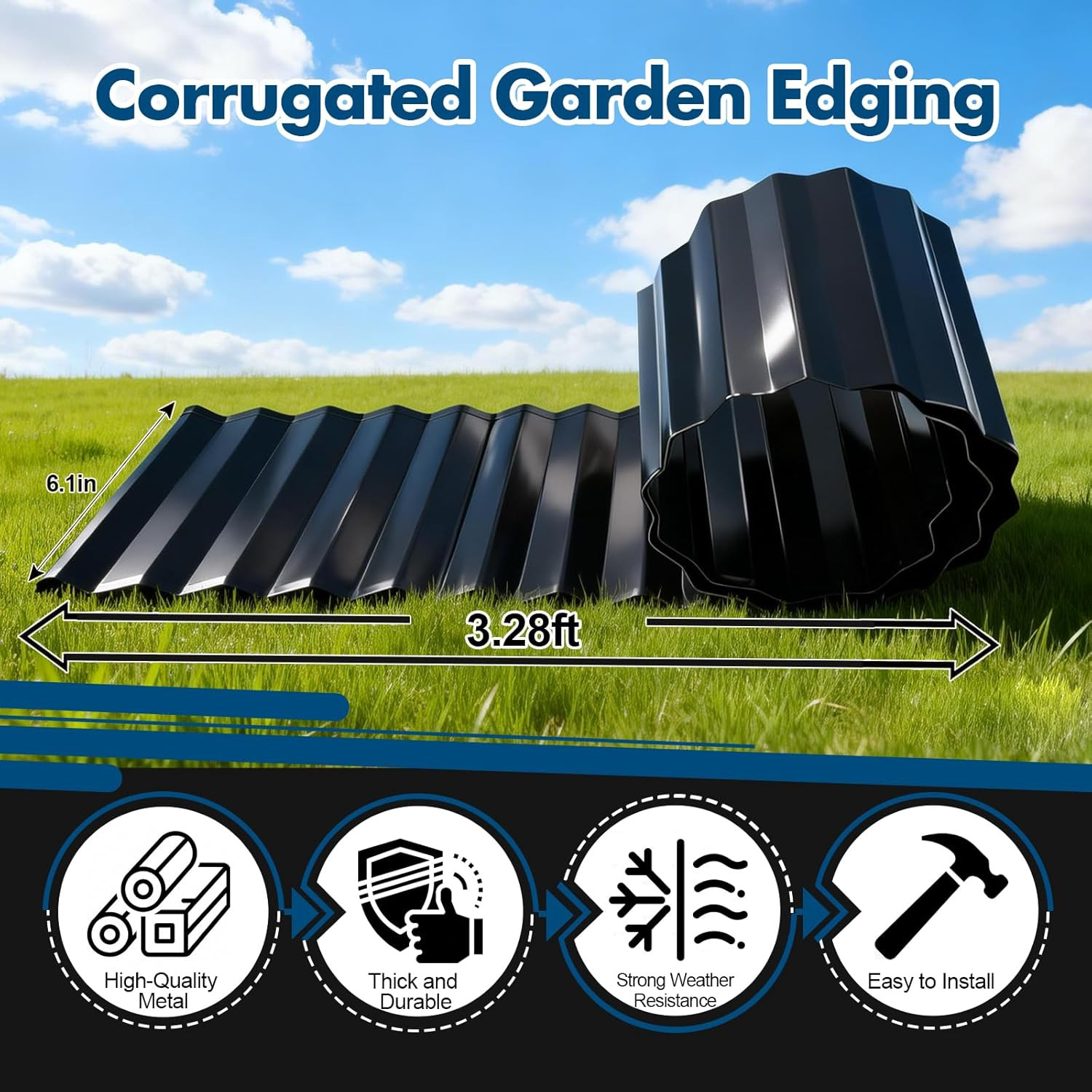 Corrugated Garden Edging,Metal Garden Edging,6.1In×3.28Ft Landscape Edging,Lands gallery