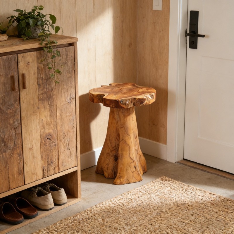 Rustic Teak Tree Stump Table – Live Edge Side Table or Stool, Natural Wood, Gift gallery