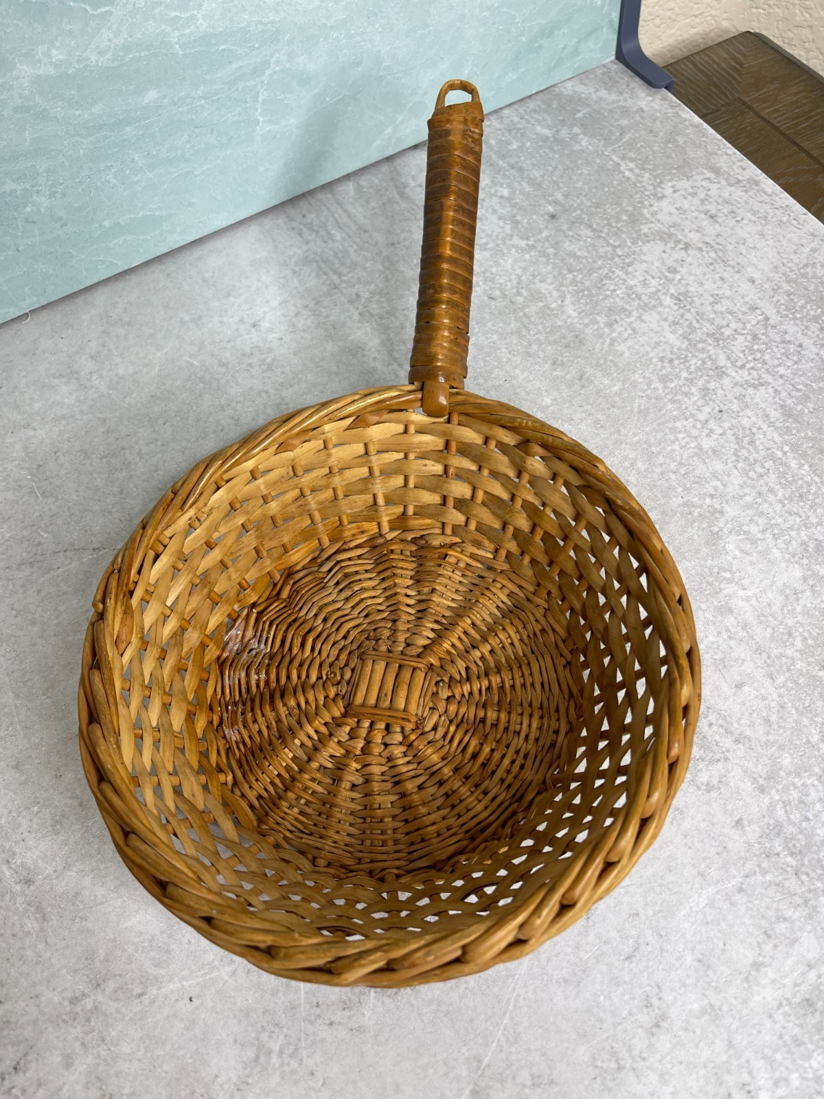 Vintage Woven Offering Basket with Wrapped Handle Church, Wedding, Rustic Decor gallery