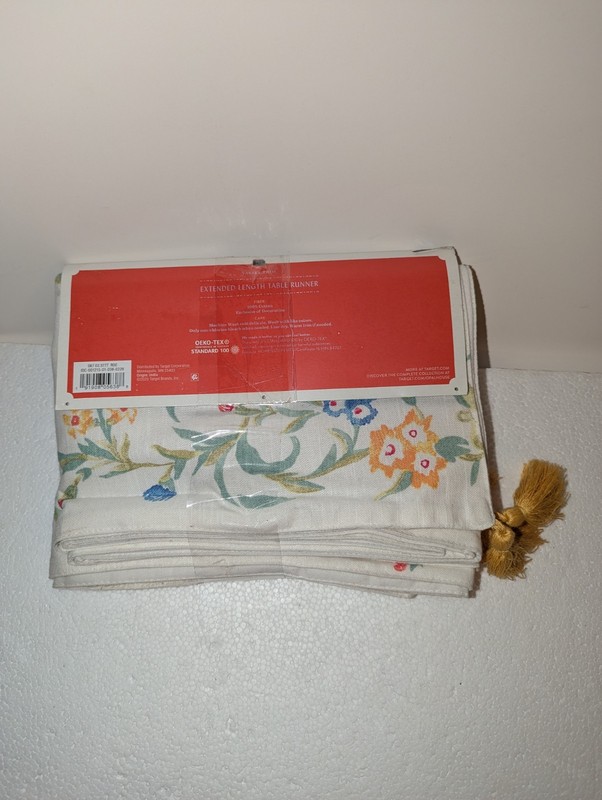 Opalhouse Extended Length Table Runner Floral With Gold Tassels 100% Cotton gallery