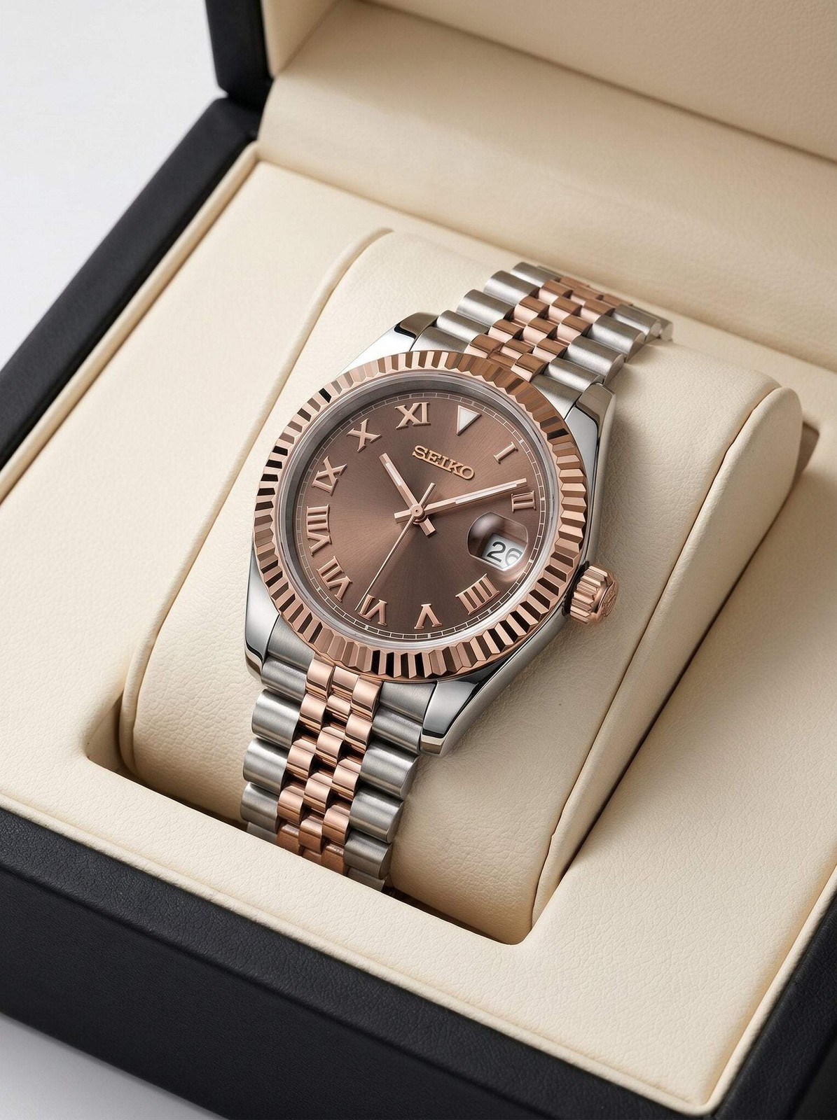 Lady Mod – Two-Tone Rose Gold · Brown Roman Dial – 28mm – Automatic gallery