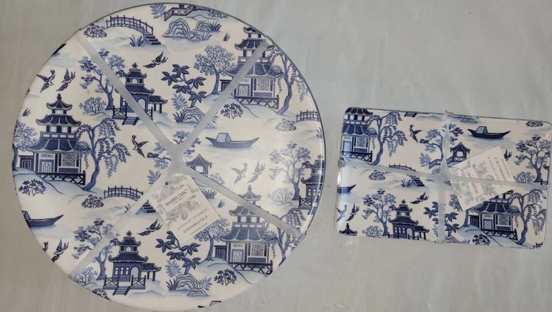 Shabby Chic Blue Willow 4ct Dinner & 4ct Appetizer Plates Asian Pagoda Melamine gallery