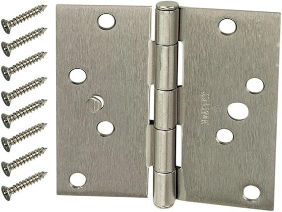 6 Pc- Everbilt 4 in. Security Door Hinge, Square Corners, Satin Nickel Finish gallery