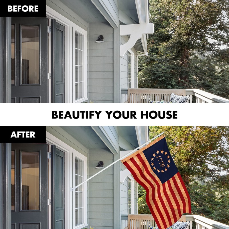 Combo: 6 Ft Flagpole White & Betsy Ross 1776 Tea-Stained Flag 3x5Ft Printed Poly gallery