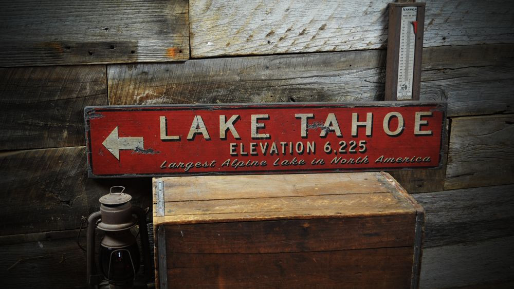 Custom Lake Tahoe Elevation Sign - Rustic Hand Made Vintage Wooden gallery
