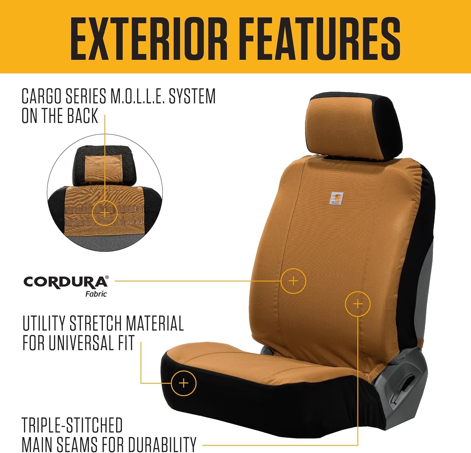 Carhartt - Universal Nylon Duck Canvas Fitted Bucket Seat Cover, Black and Brown gallery