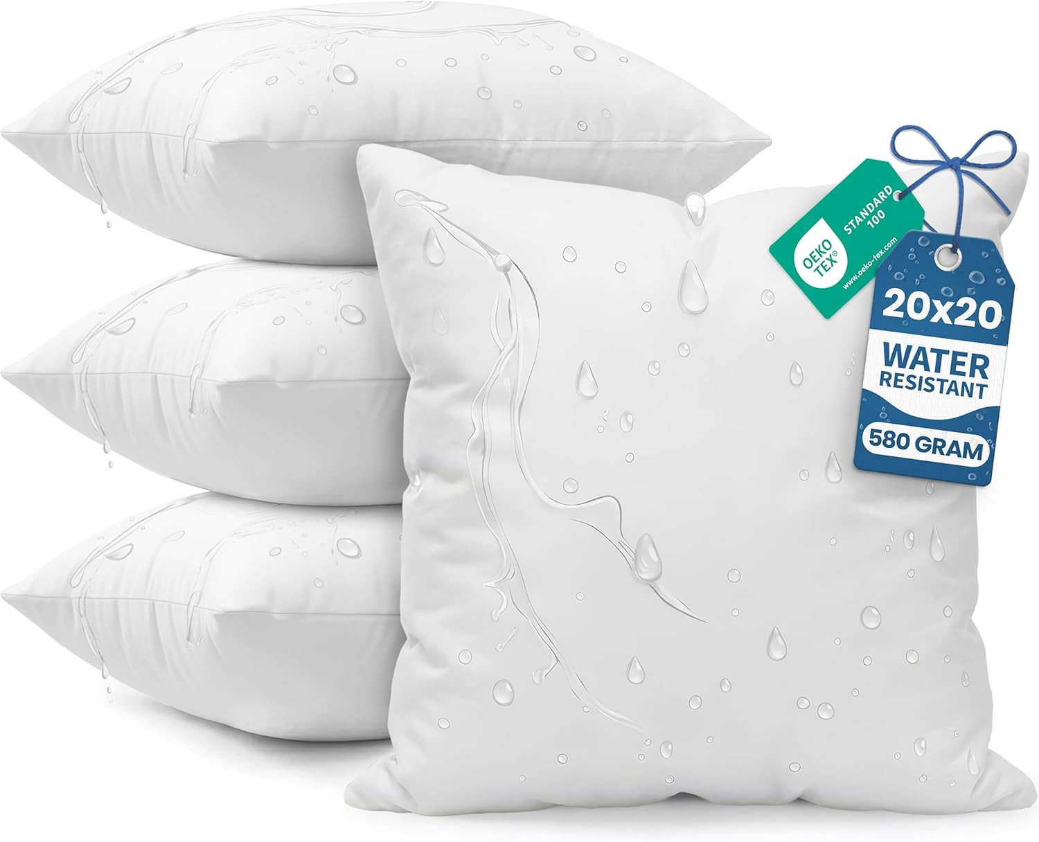 Outdoor Pillow Inserts 20 X 20 Inches (Pack of 4, White), Water Resistant Garden gallery