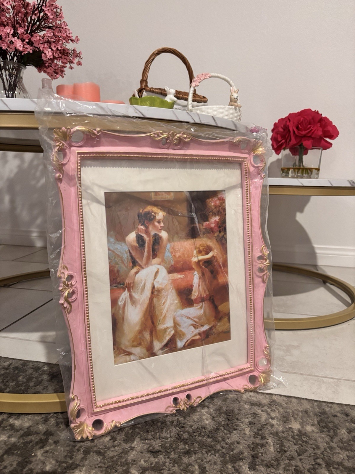 Victorian Style Pink Floral Picture Frame 12x14 in, Romantic, Free Standing gallery