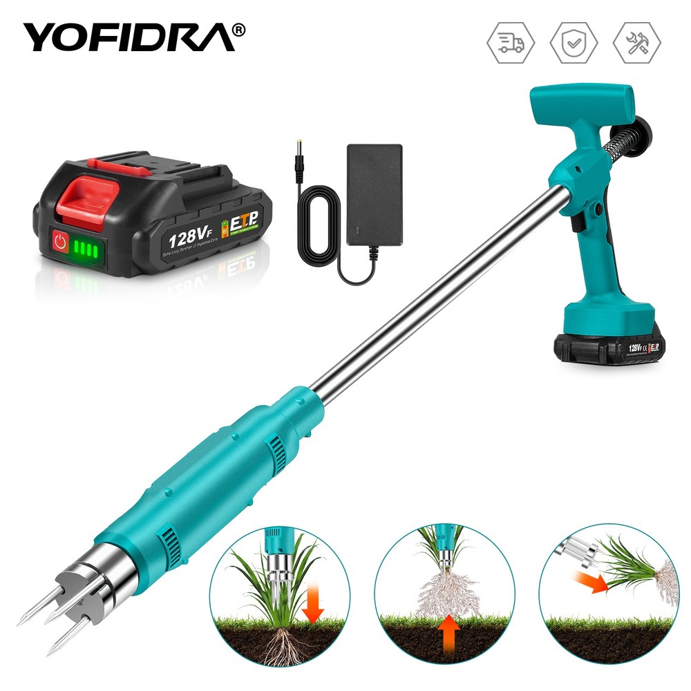 Electric Weeder Weed Puller Handheld Lawn Grass Remover Tool Garden w/1 Battery