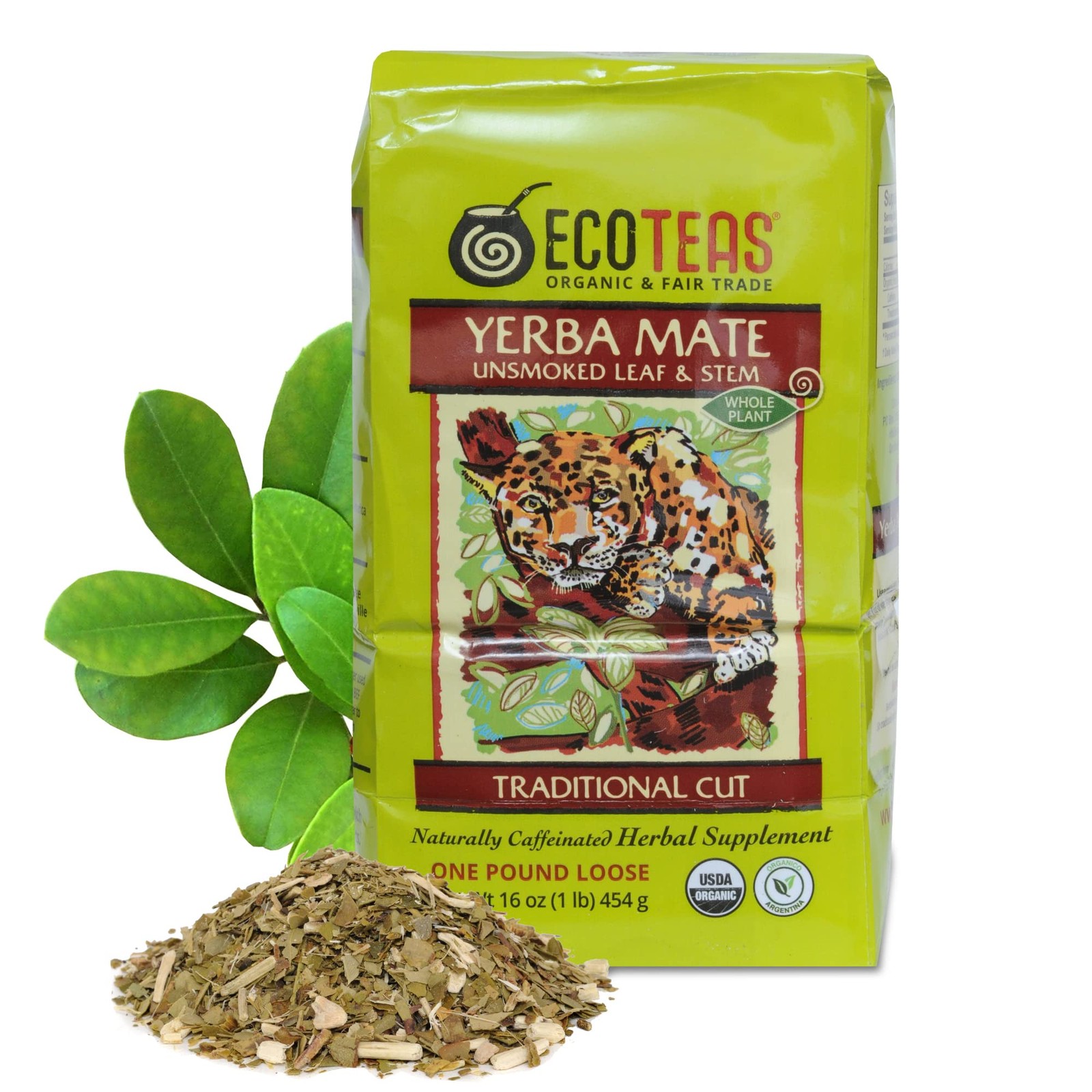 ECOTEAS Organic Yerba Mate Loose Leaf Tea – Unsmoked (Air 1 Pound (Pack of 1) gallery
