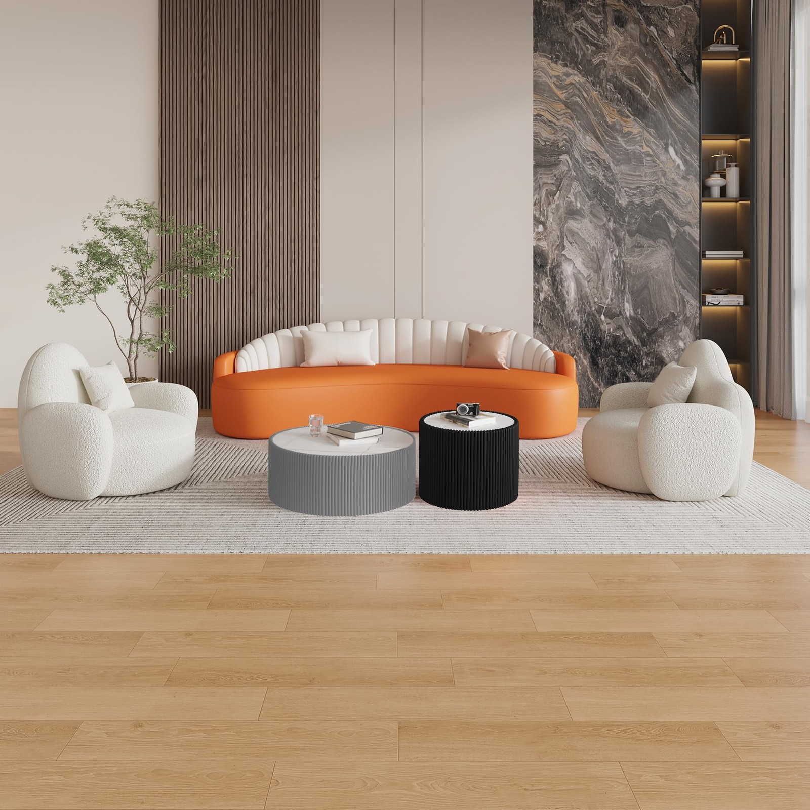 GDFStudio Modern Round Coffee Table, Luxury Sintered Stone Top Circle Side gallery
