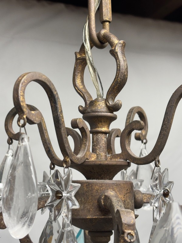 Schonbek Renaissance Chandelier 4 Light Gilt Metal Quartz + Aqua Crystals 19x14" gallery