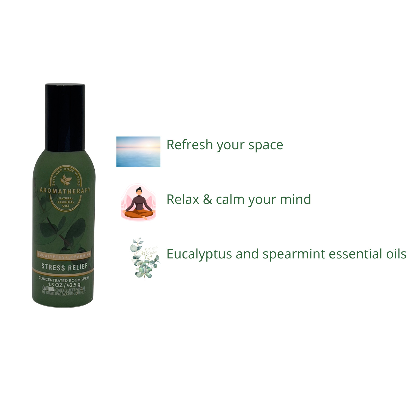 3 Bath & Body Works Stress Relief Eucalyptus Spearmint Concentrated Room Spray gallery