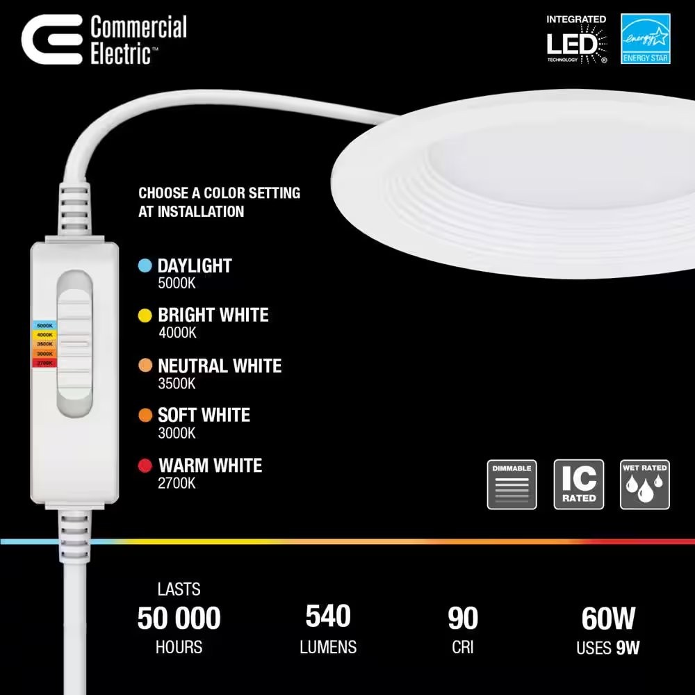 Premium Series 4 in. LED, 2-Level Lumen Select, Baffle Canless Recessed Light, A gallery