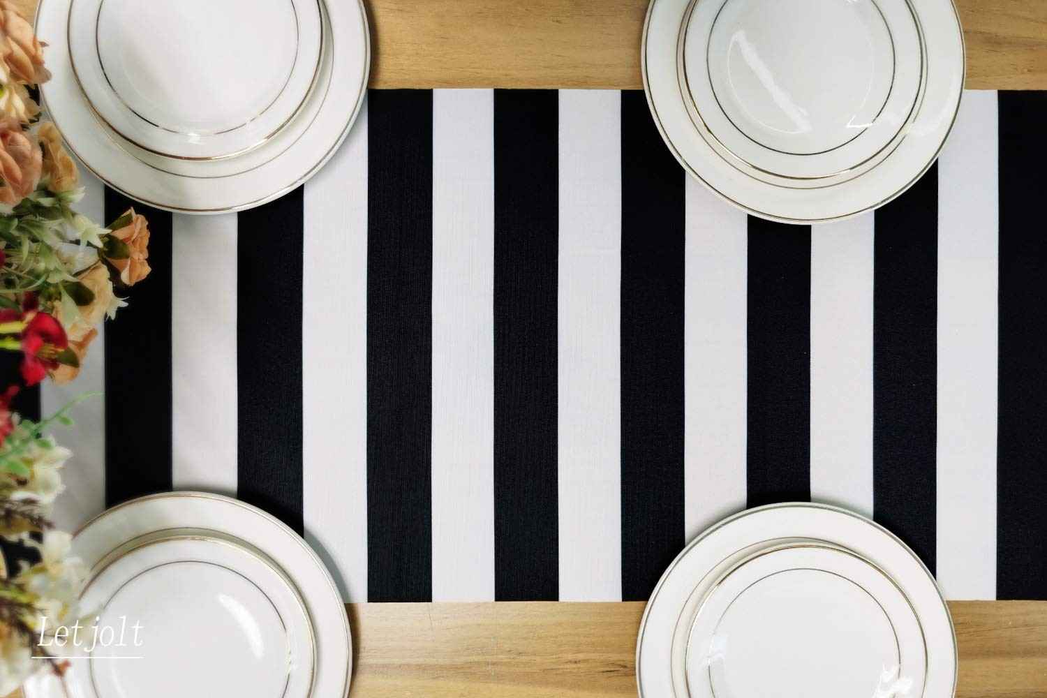 Black and White Striped Pattern Table Runner 12x72 Inches for Anniversary gallery