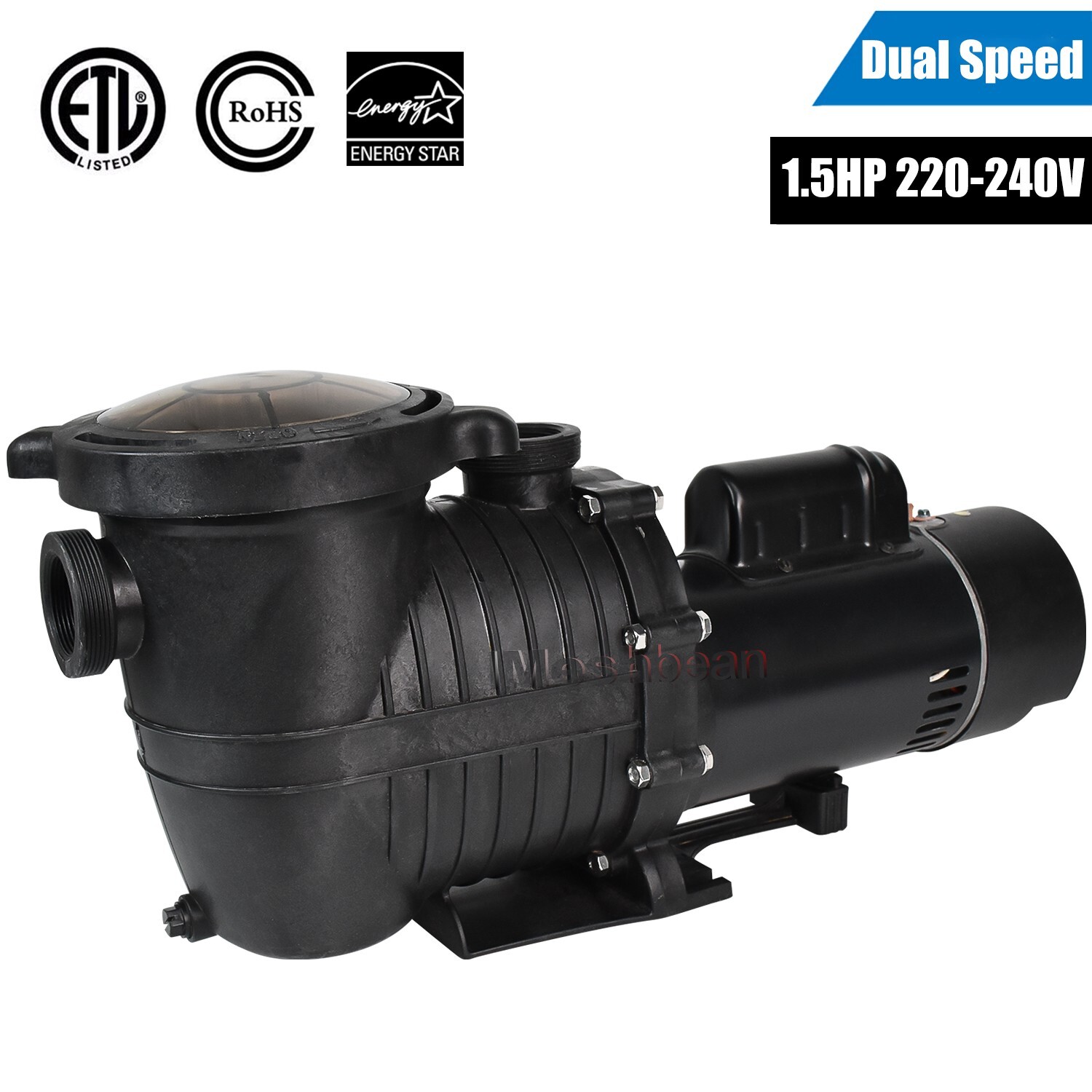 1.5HP Pool Pump Motor,Dual Speed,90/42GPM,220-240V,69FT Max,1.5in NPT,Hard Wired gallery