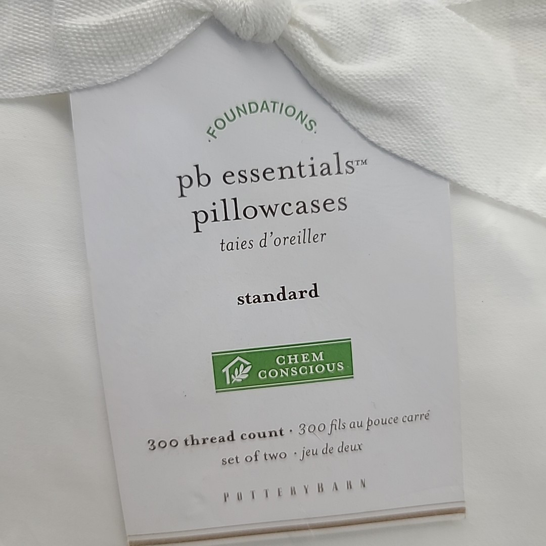 NEW Pottery Barn PB Essential Standard Pillowcases Set/2, 300 TC White New gallery