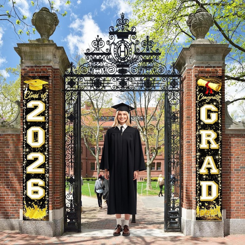 Black Gold Graduation Decorations Class of 2026 Congrats GRAD Porch Sign Bann... gallery