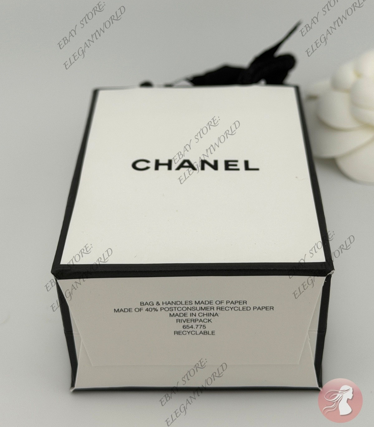 Chanel X-Small Empty Gift Bag White Paper Classic Black Logo L 2 x H 3.5 x D 1.5 gallery