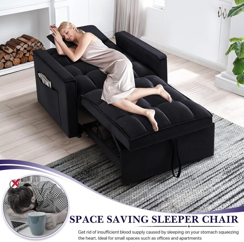 Convertible Single Sleeper Chair Bed 3in1 Modern Velvet Pull Out Tufted Sofa Bed gallery