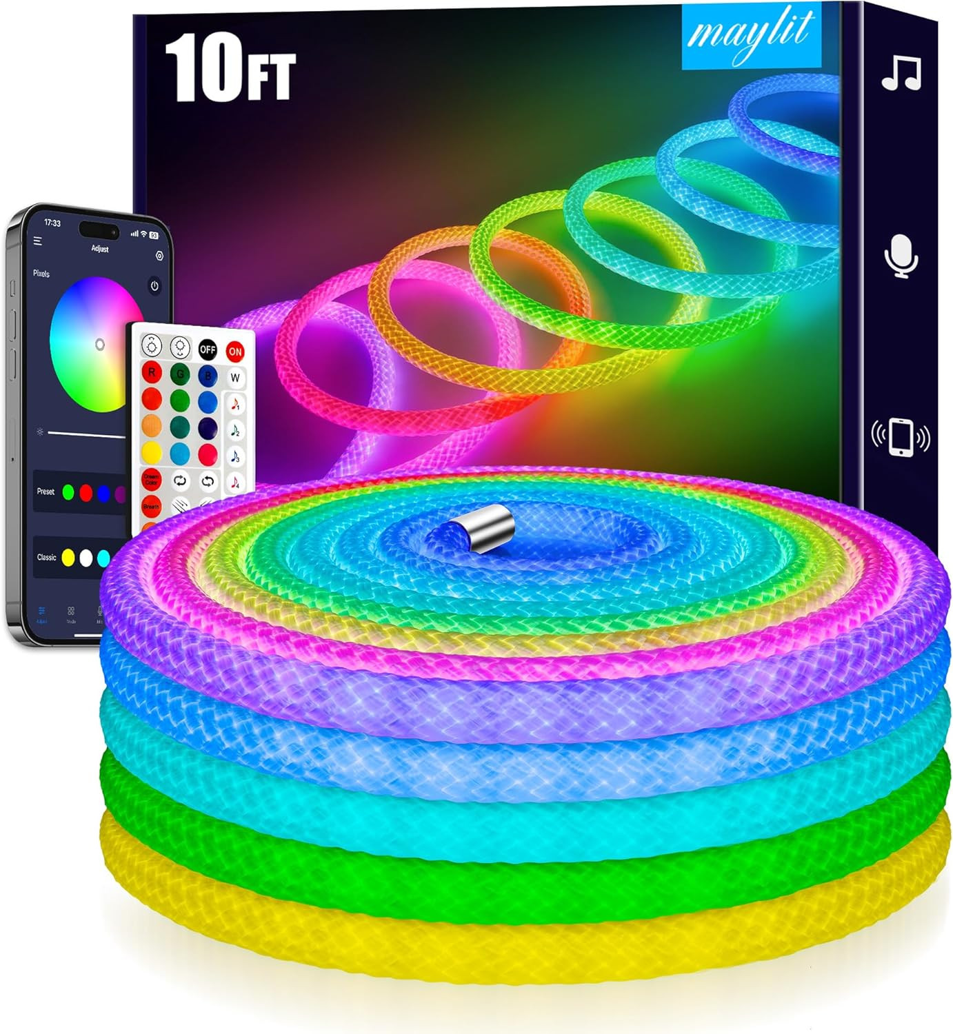 360 Degree Luminous Reticulate Weave Rope Lights, 10Ft Addressable ICRGB LED Str gallery