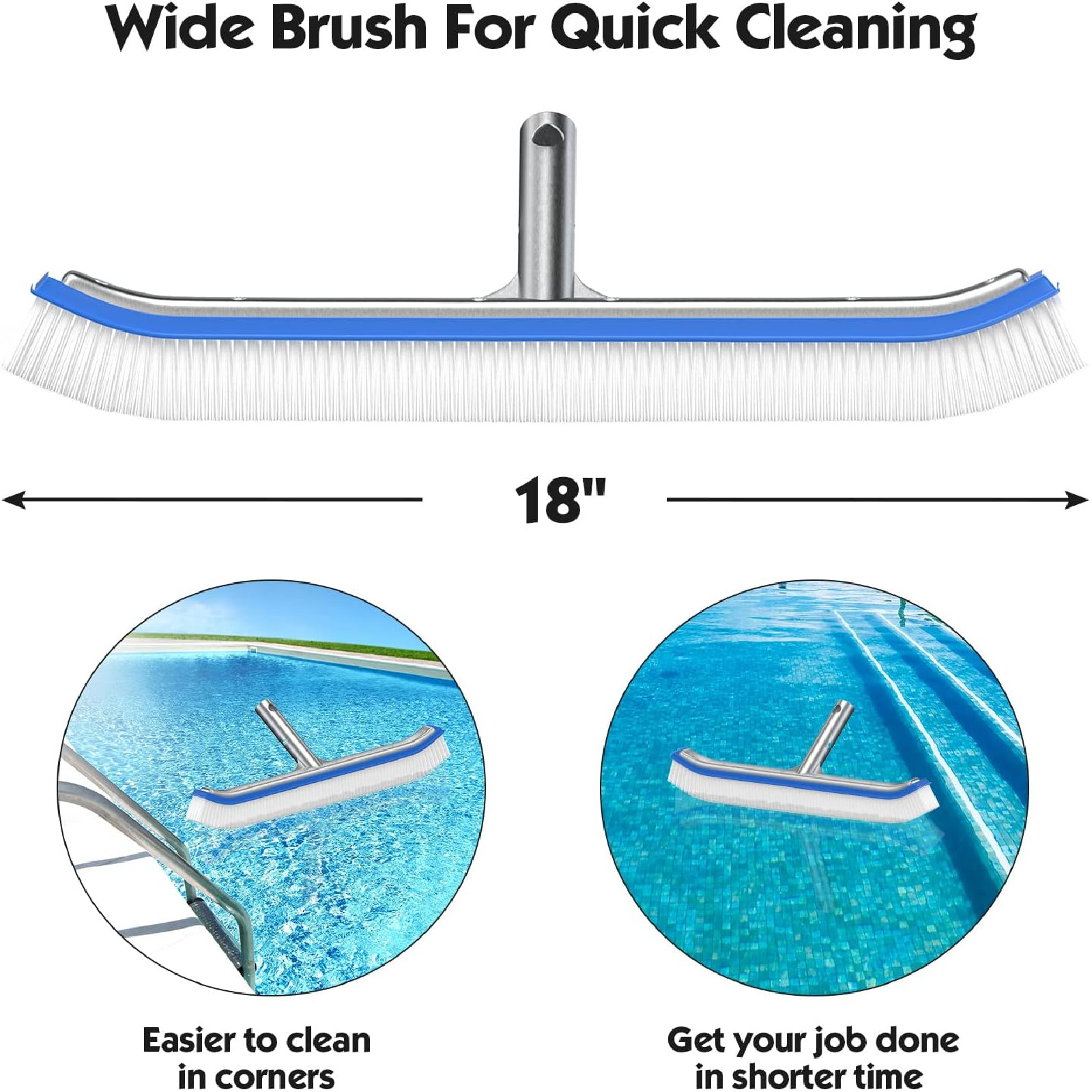 72" long pole Swimming Pool clean Brush with 18" wide Brush Head Nylon Bristles gallery