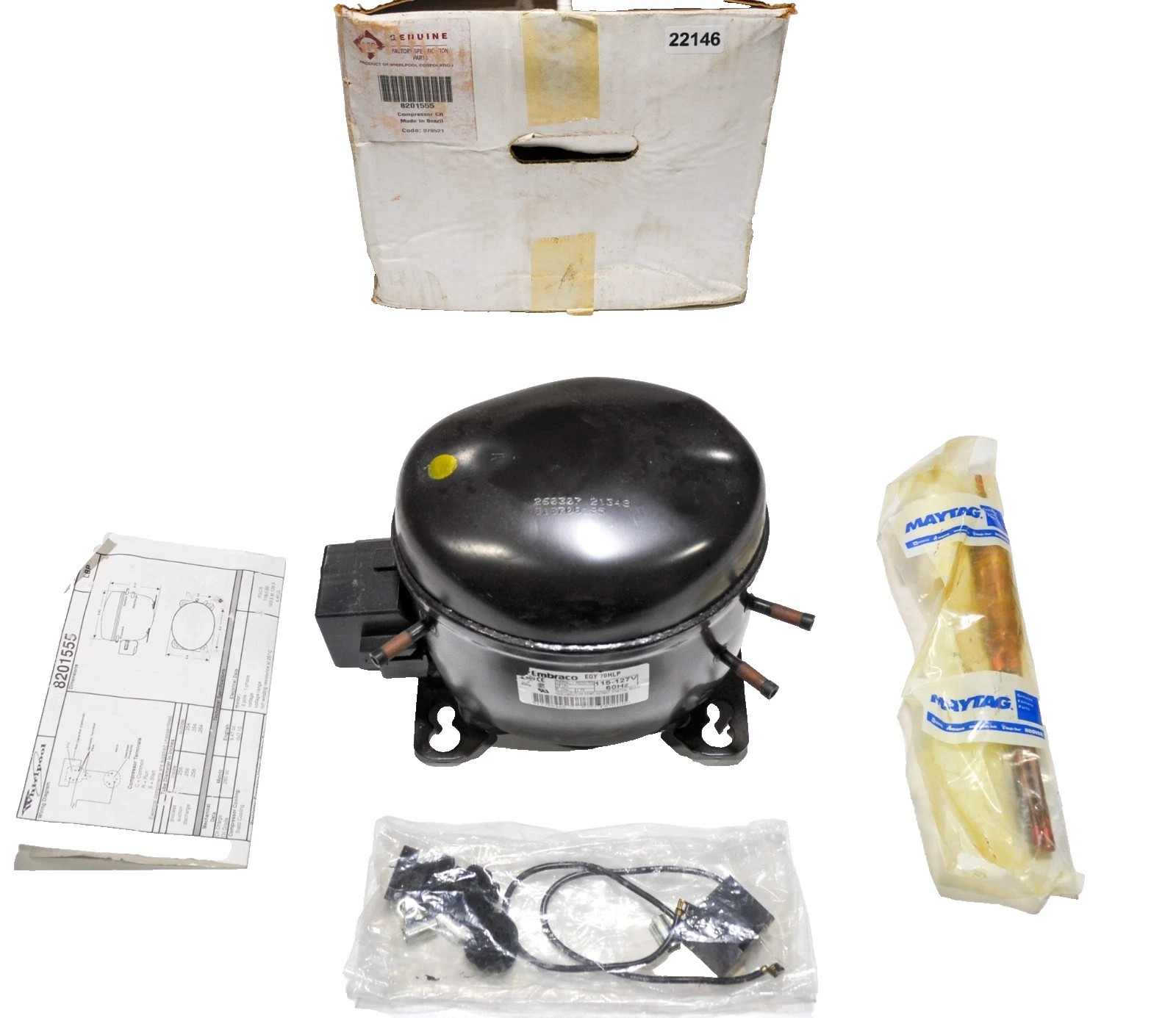 Whirlpool 8201555 Refrigerator Compressor Embraco EGY70HLP (SEE DETAILS) gallery
