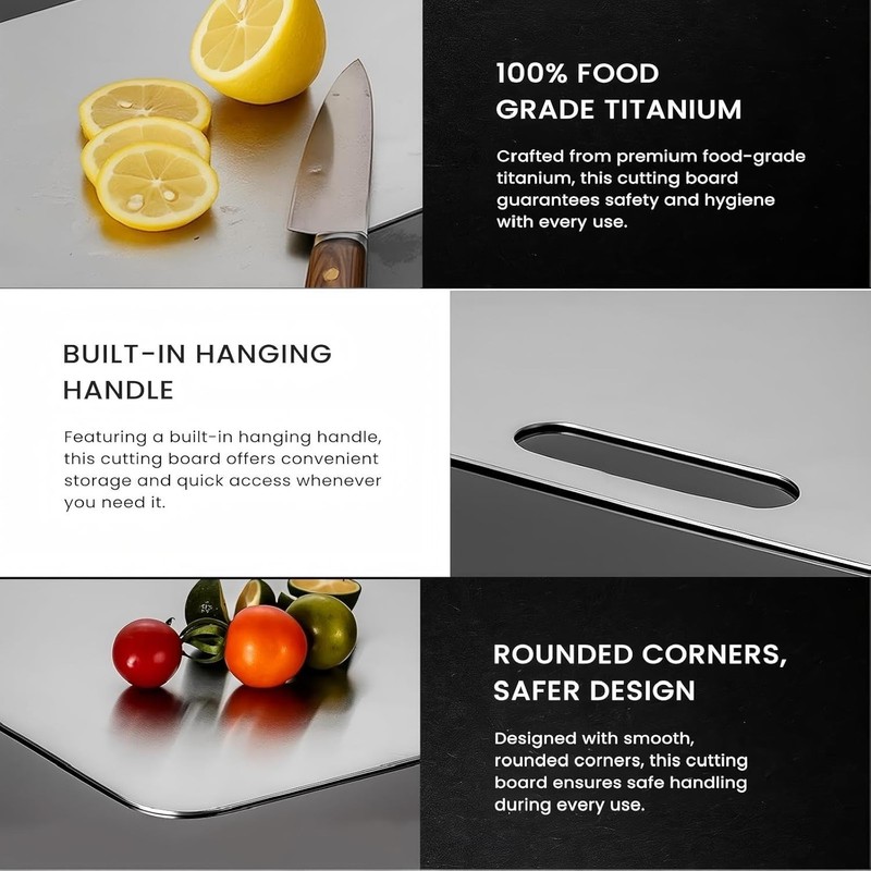 Titanium Cutting Board, 100% Pure Titanium Cutting Boards for Kitchen, Double Si gallery