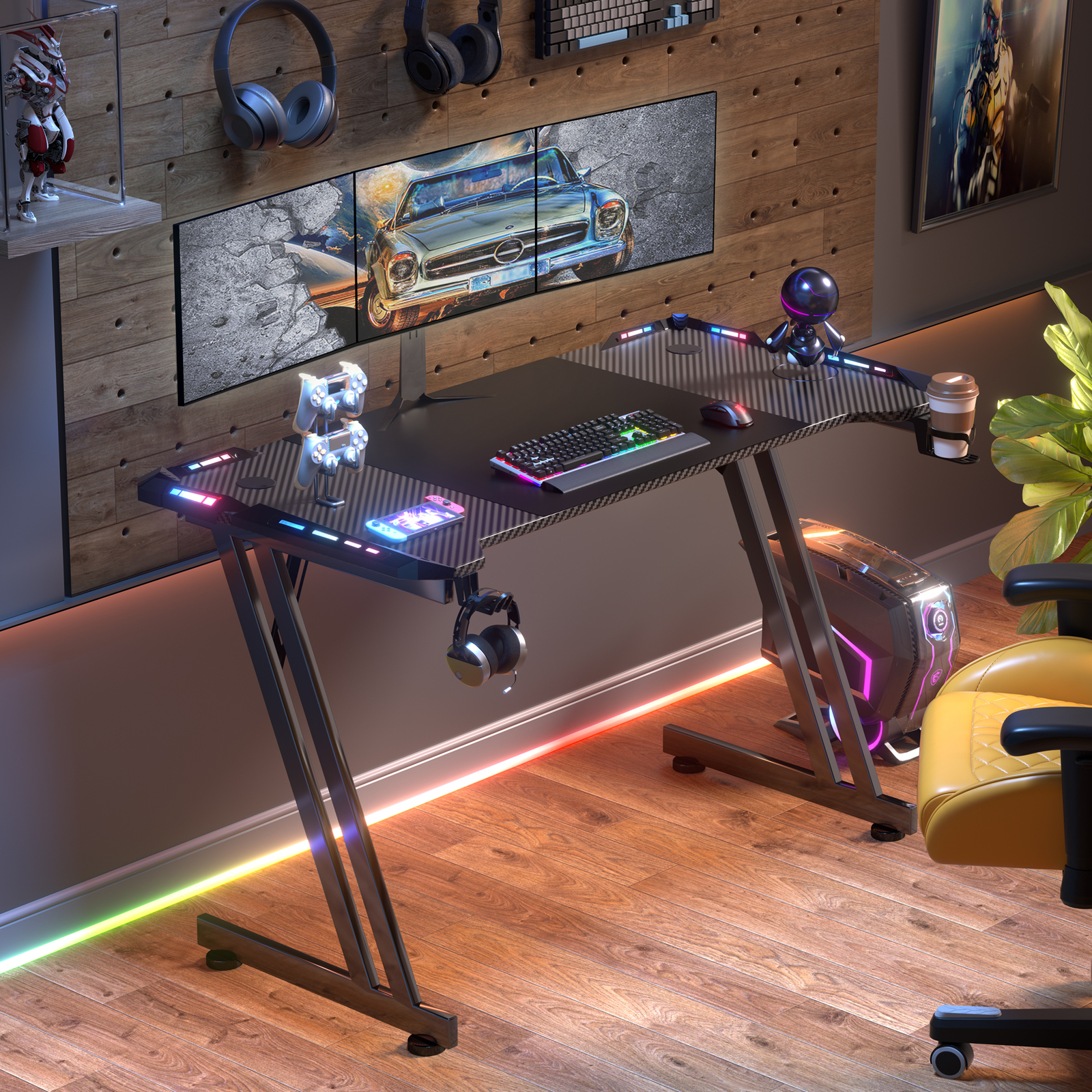 55 inch Computer Desk with Headphone Hook & Cup Holder, Ergonomic Gaming Table gallery