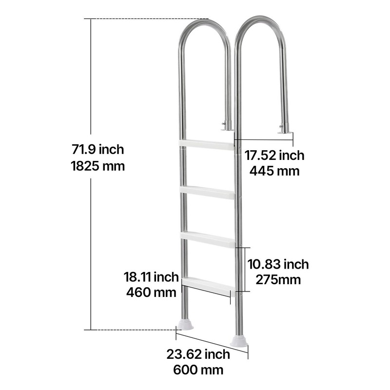 Stainless 4-Step Pool Ladder with Double Handrails, 265lb gallery