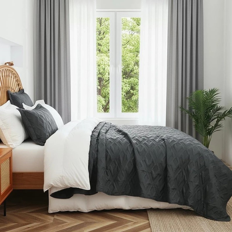 3PCS Black Reversible Quilt Bedding Set Lightweight Bed All Seasons 96"x106 King gallery