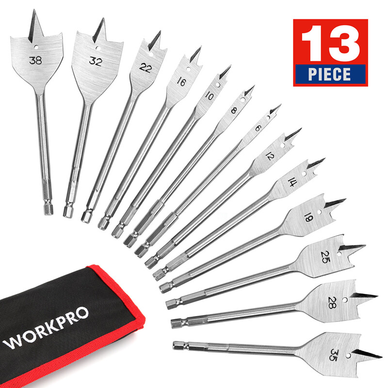 WORKPRO 13-Piece Spade Drill Bit Set in SAE Paddle Flat Bits for Woodworking New gallery