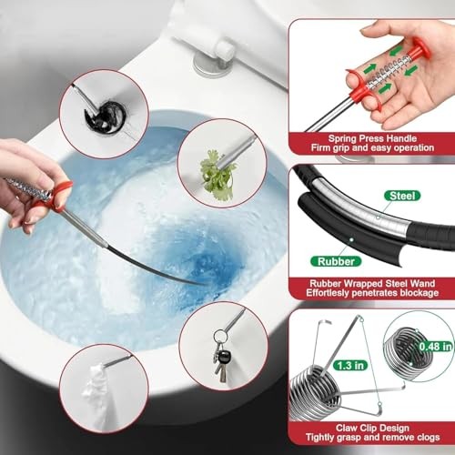 Drain Snake 33 Inch, 4-Claw Flexible Grabber, Drain Clog Remover for 33inch gallery