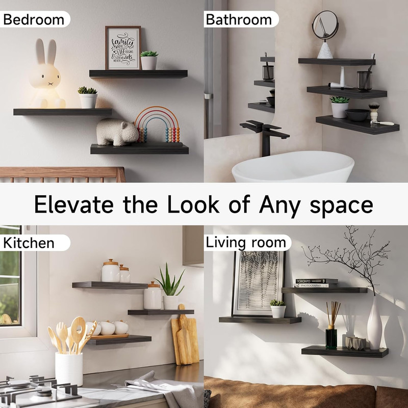 Floating Shelves for Wall, Wall Mounted Rustic Wood Shelves for Bathroom, Bedroo gallery