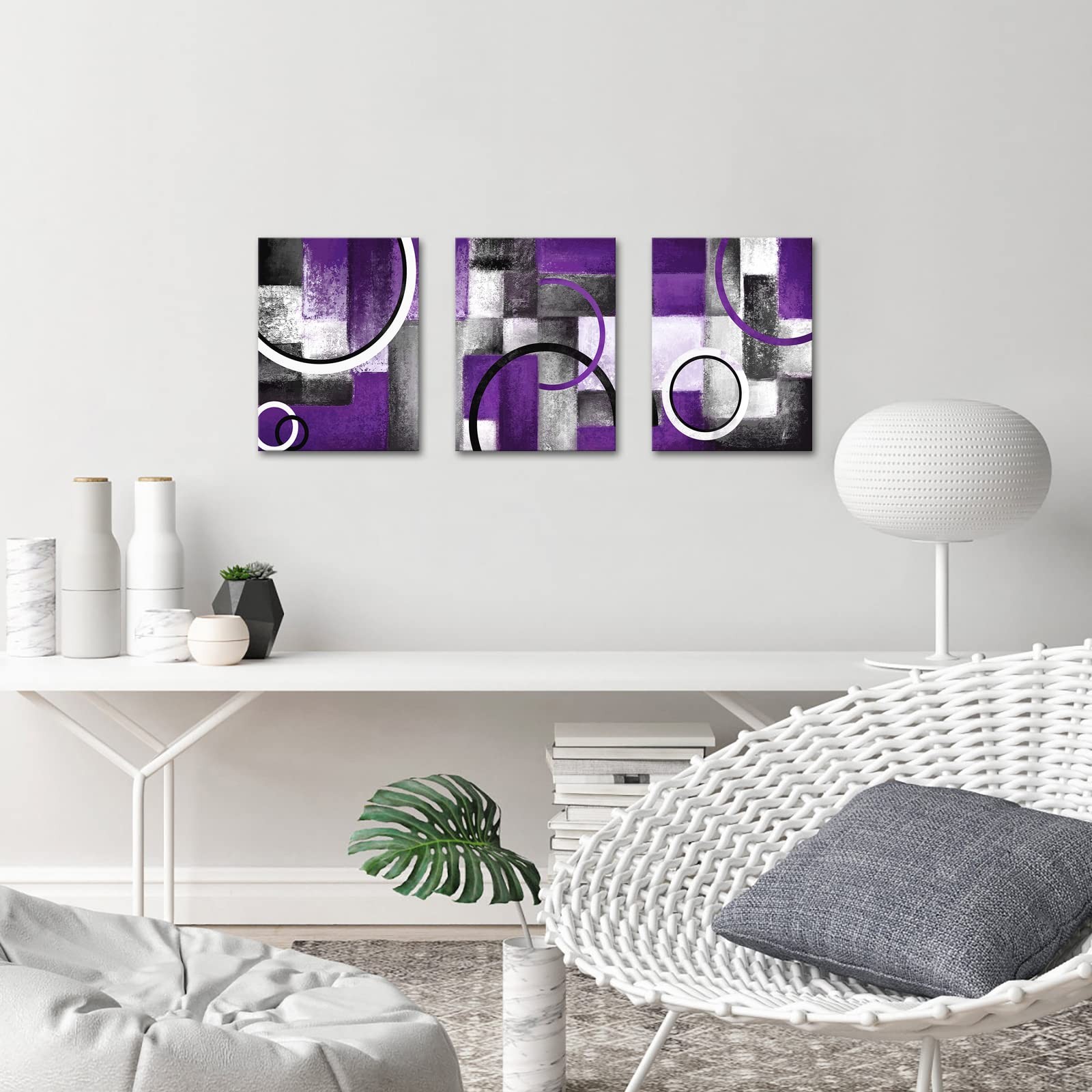 Rustic Abstract Geometric Circle Canvas Wall Art - Grey & Purple Prints for L... gallery