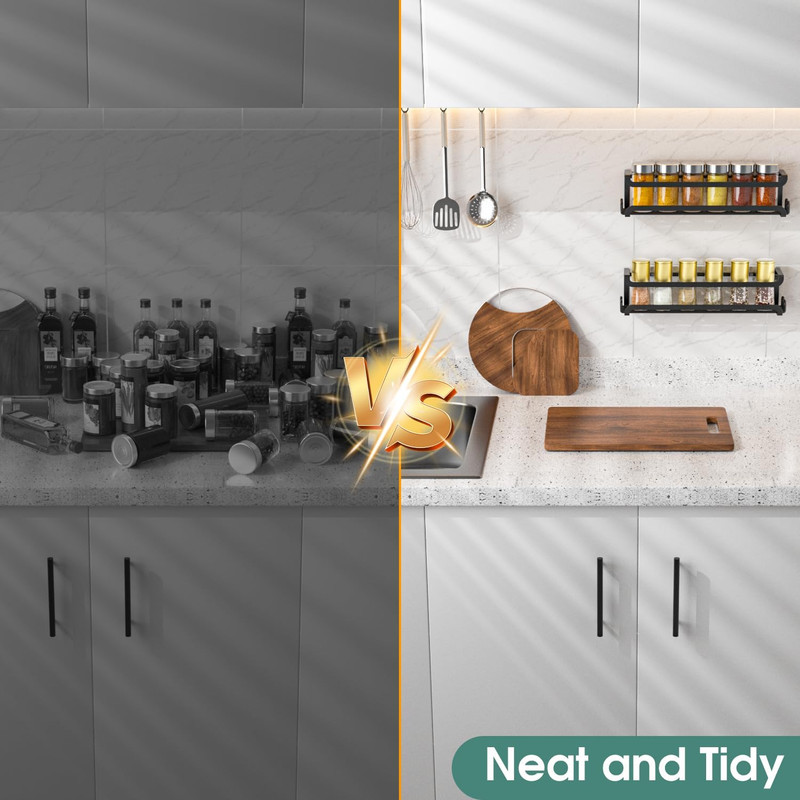 2 Pack Wall Mounted Spice Rack with Hooks for Kitchen and RV Organization gallery