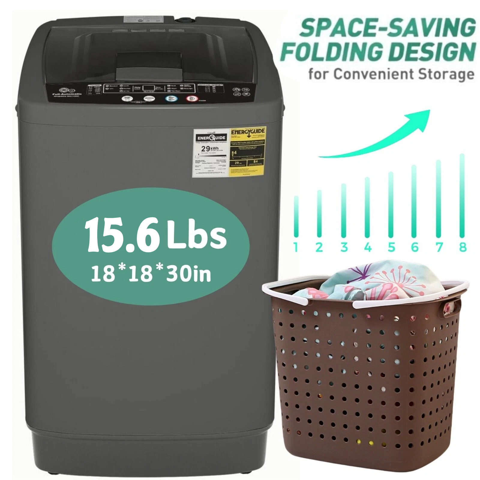 Full Automatic Washing Machine 15.6Lbs Compact Laundry Washer with Drain Pump💎 gallery