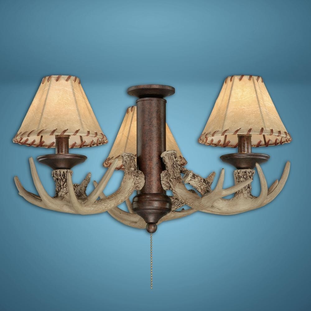3 LED Ceiling Fan Light Kit Weathered Patina Faux Antler Rustic Lodge Lantern gallery