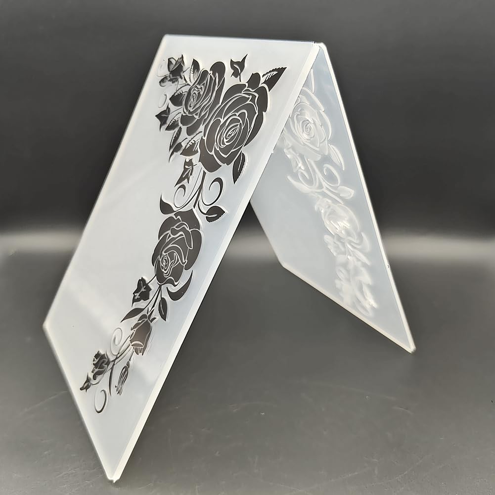 Plastic Embossing Folder (5 Inch x 7 | Roses in Corner) Paper white gallery