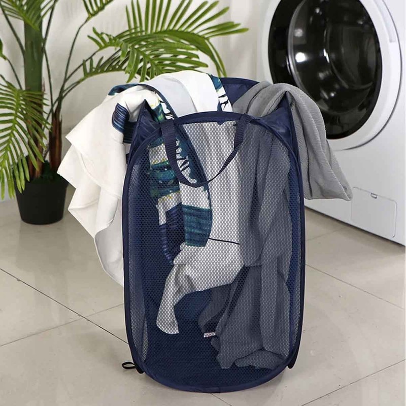 Convenient and practical foldable mesh pop-up laundry basket (2-Pack | Blue) gallery
