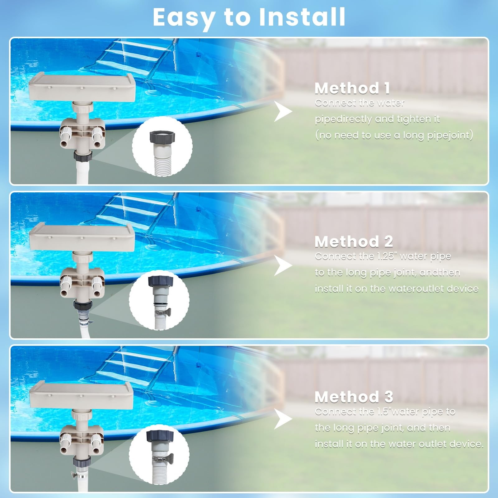 Above Ground Pool Waterfall Fountain | Adjustable Clamp Attachment, Smooth Flow gallery