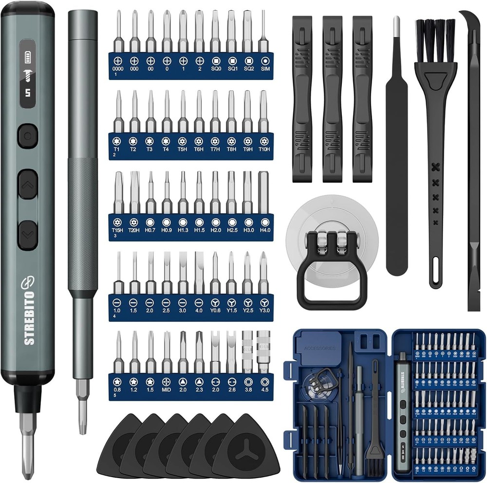67-in-1 Precision Electric Screwdriver, 50 Bits, 5 Torque Settings, 4 LEDs