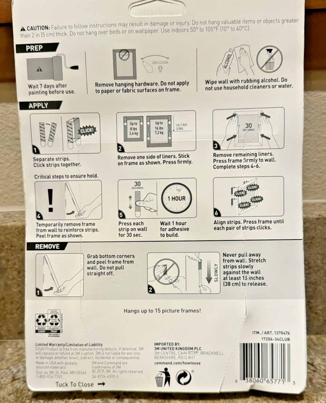 3M Command Picture Hanging Strips 34 Pairs 68 Large Strips Hold 16 lbs Open box gallery