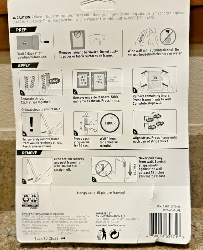 3M Command Picture Hanging Strips 34 Pairs 68 Large Strips Hold 16 lbs Open box gallery