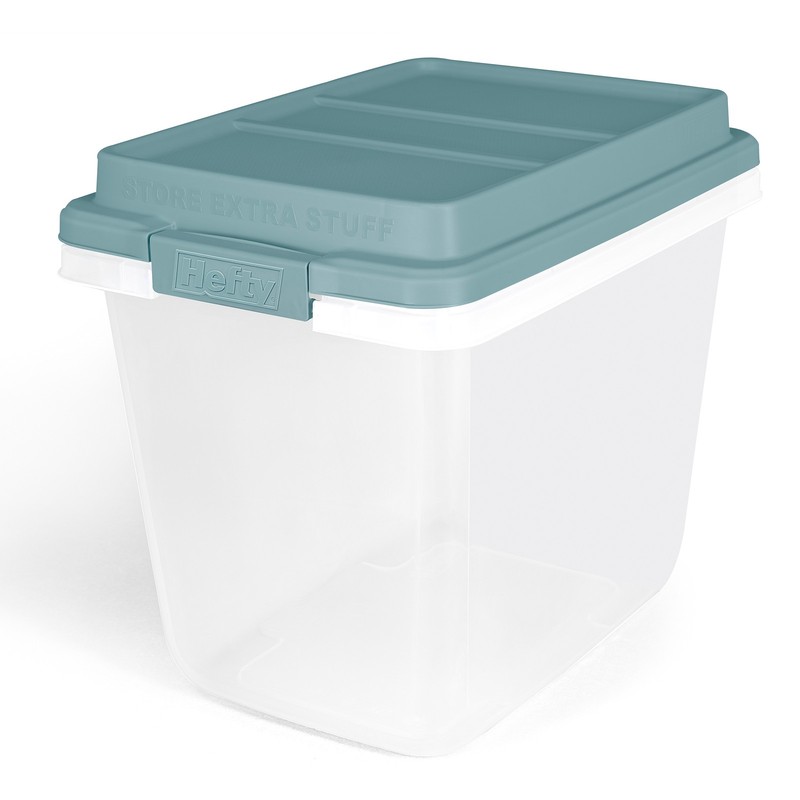 Hefty 6 Pack 32 Quart Lift Off Stackable Plastic Storage Bin and Lid, Clear/Gray gallery