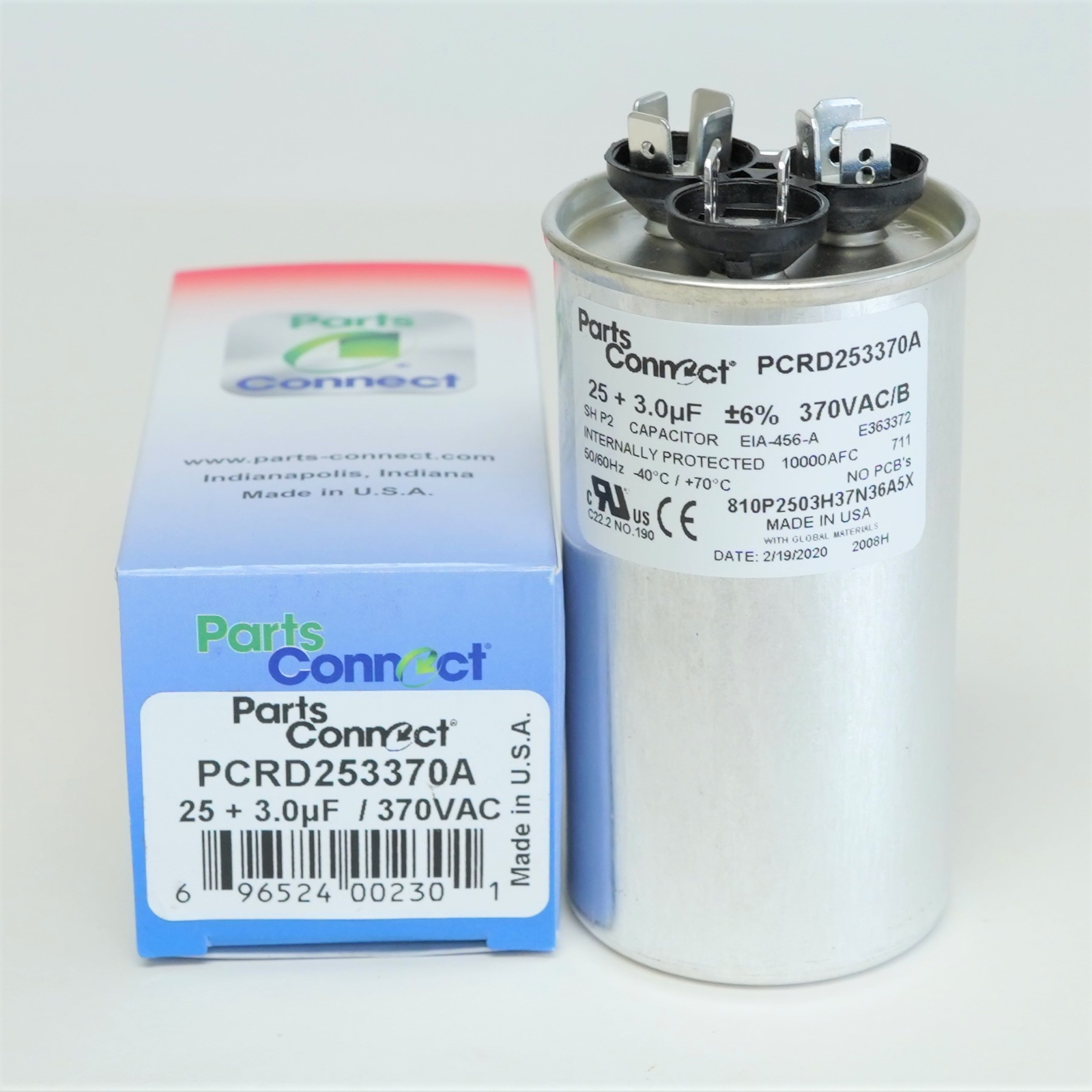 USA Run Capacitor 25 + 3 mfd (uf) 370 Volt Dual Round American Made gallery