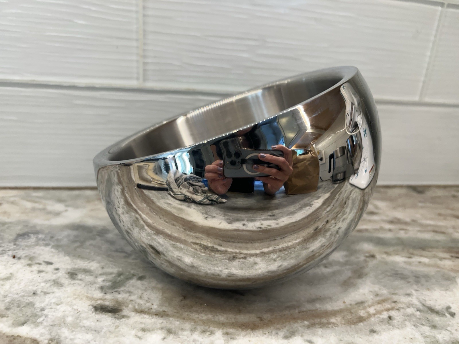 CB2 Crate & Barrel Stainless Steel Snack Bowl Double Wall Angled 7" x4.5" gallery